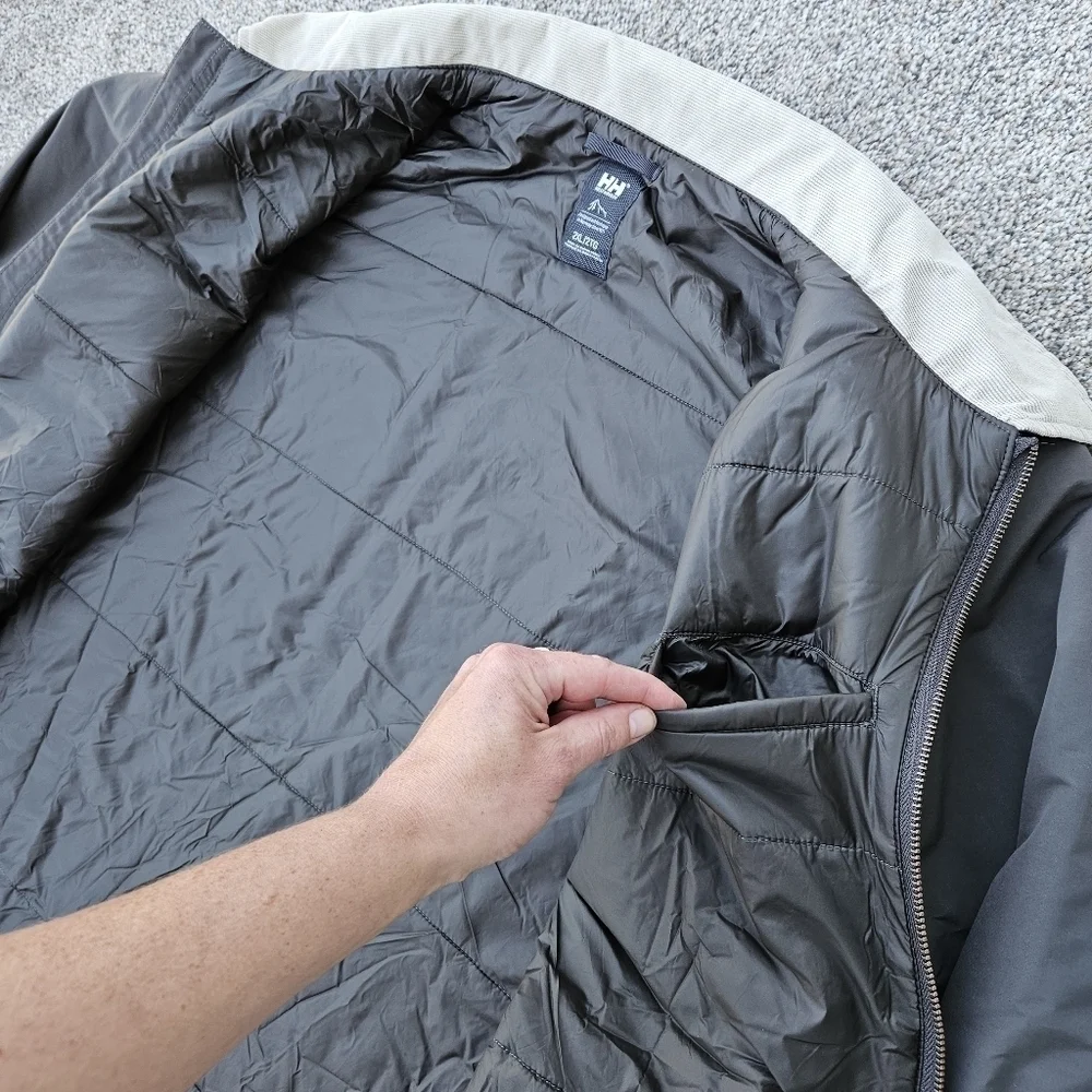 Helly Hansen Meyer Insulated Jacket Gray Green Zip Up Coat Men's Size XXL 2XL